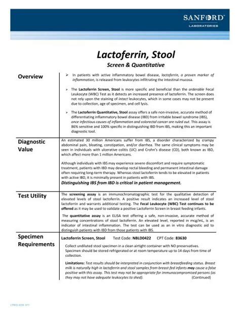 treatment for lactoferrin positive stool